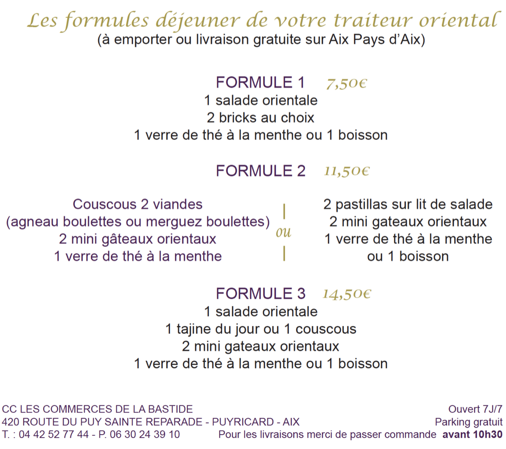 Les Commerces de la Bastide-Délice Oriental-Les formules Les Commerces de la Bastide-Délice Oriental-Les formules